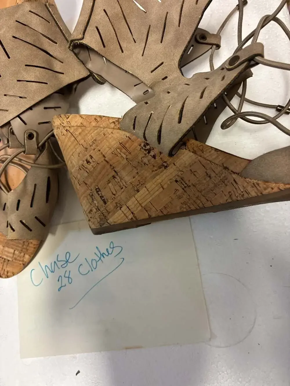 y.not? Melissa Perforated Lace-Up Cork Wedge Sandals